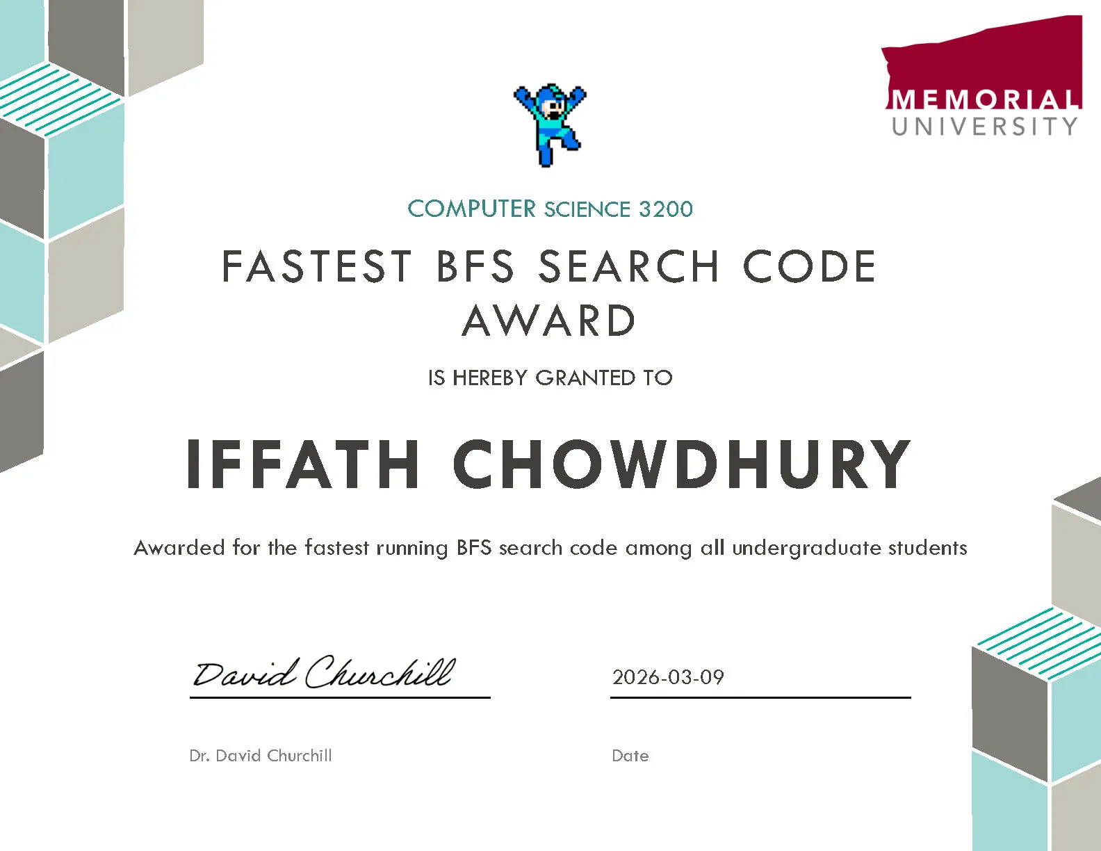 Fastest BFS Search Code Award, issued by Prof. David Churchill